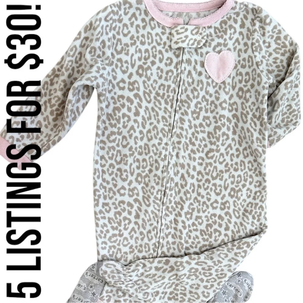Carter’s Leopard Print Baby Toddler Girl Zip Footie One Piece Pajamas 18 Months